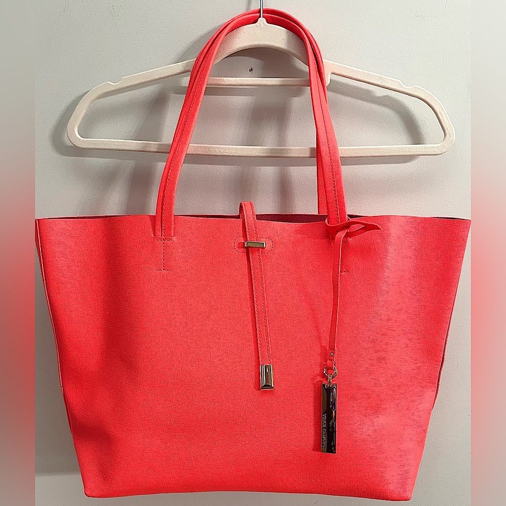 Vince Camuto Leila tote bag in Fiery Coral Saffiano leather, new w/ dustbag